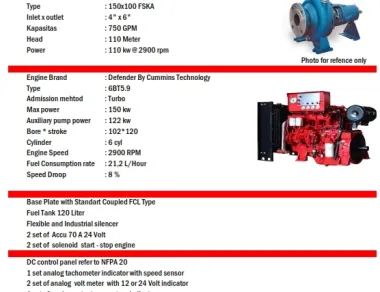Diesel Pump Diesel Fire Pump Set<br>DEF. 6BT5.9<br>Cap 750 GPM <br>Head 110 Meter<br>Refer to NFPA20 Control Engine Box 4 750gpm110mtr_nfpa_20_001