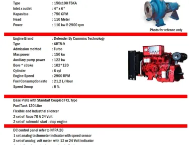 Diesel Engine Defender Diesel Fire Pump Set<br>DEF. 6BT5.9<br>Cap 750 GPM <br>Head 110 Meter<br>Refer to NFPA20 Control Engine Box 4 750gpm110mtr_nfpa_20_001